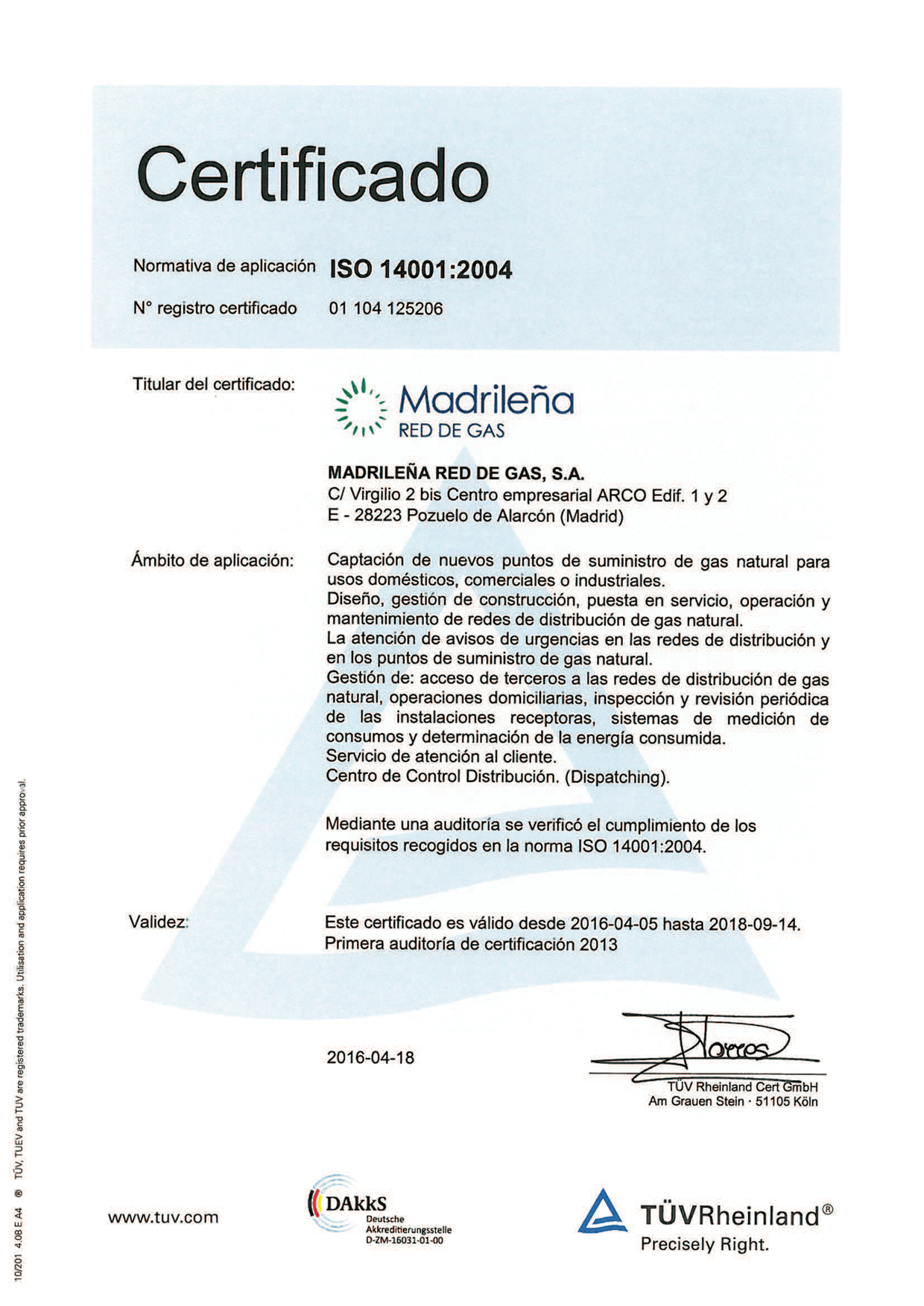 Certificate ISO 14001