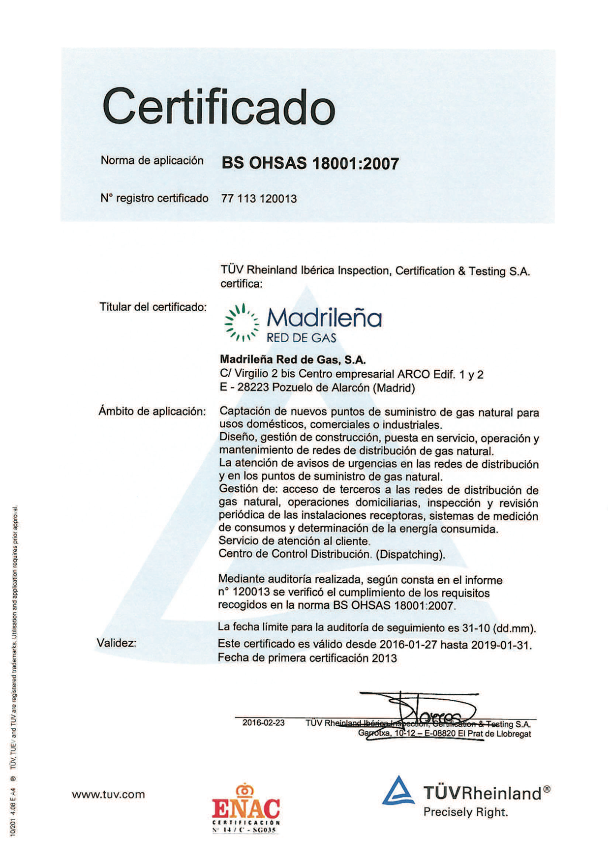 Certificate OHSAS 18001